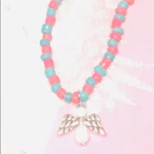 Teal/ pink bracelet with angel charm